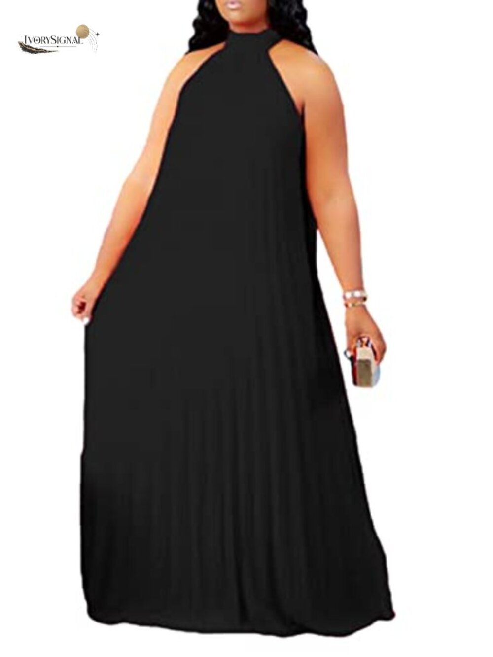 Plus Size Chiffon Halter Maxi Dress Sleeveless Boho Beach Party